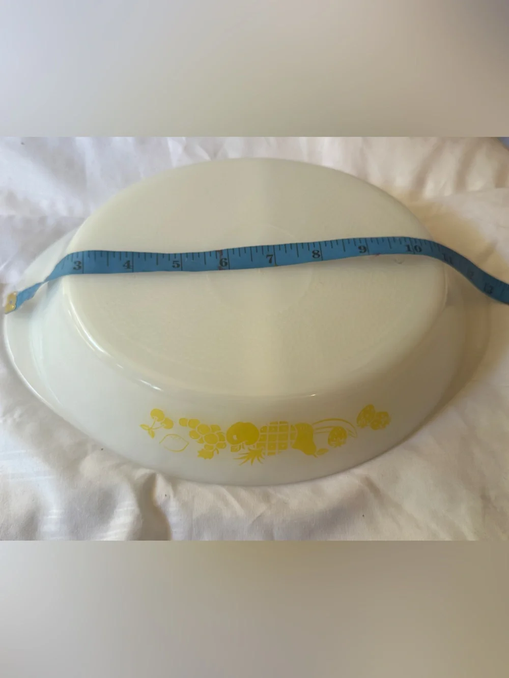 1950’s Glasbake Milk Glass Baking Dish with “Fruit Bounty” Design